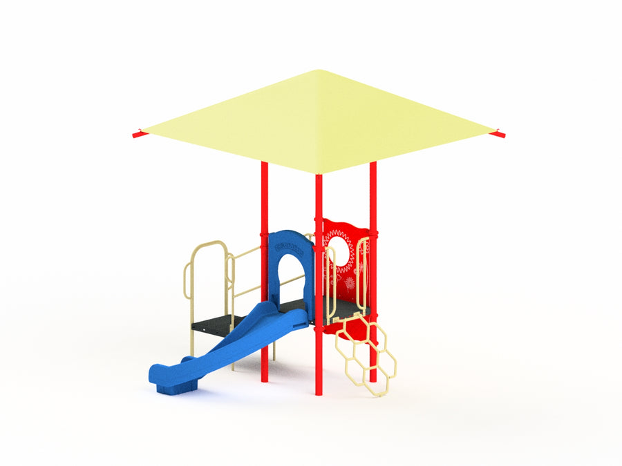 Quick-Ship Commercial Play Structure #1 with Shade Canopy, Ages 2-12