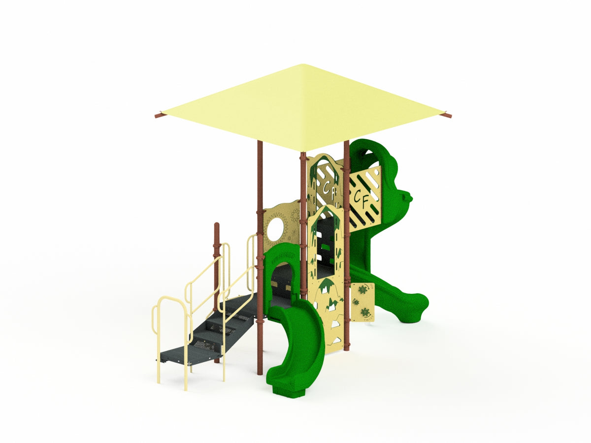 Quick-Ship Commercial Play Structure #3 with Shade Canopy, Ages 2-12